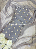 ✨ Eid Collection 2025 – Premium 3 - Piece Soft Chiffon Dress ✨(STEEL - GRAY) - Abihas Fashion