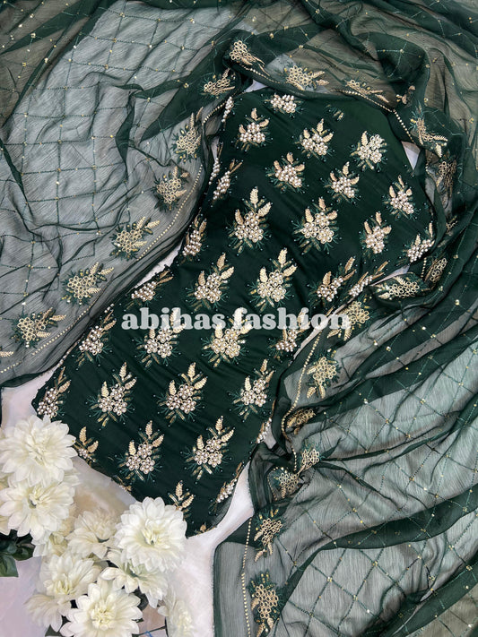 💫 Soft Chiffon Beauty – Fine Pules Embroidery | 3PC (KAI-GREEN)