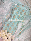 💫 Soft Chiffon Beauty – Fine Pules Embroidery | 3PC (ICE - BLUE) - Abihas Fashion