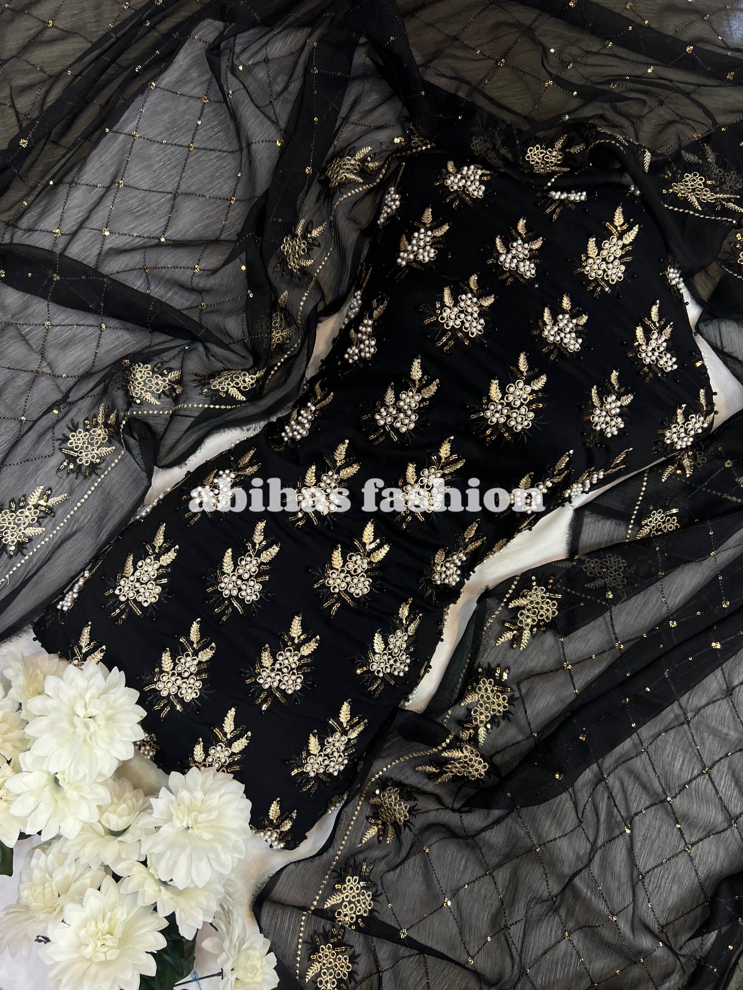 💫 Soft Chiffon Beauty – Fine Pules Embroidery | 3PC (BLACK)