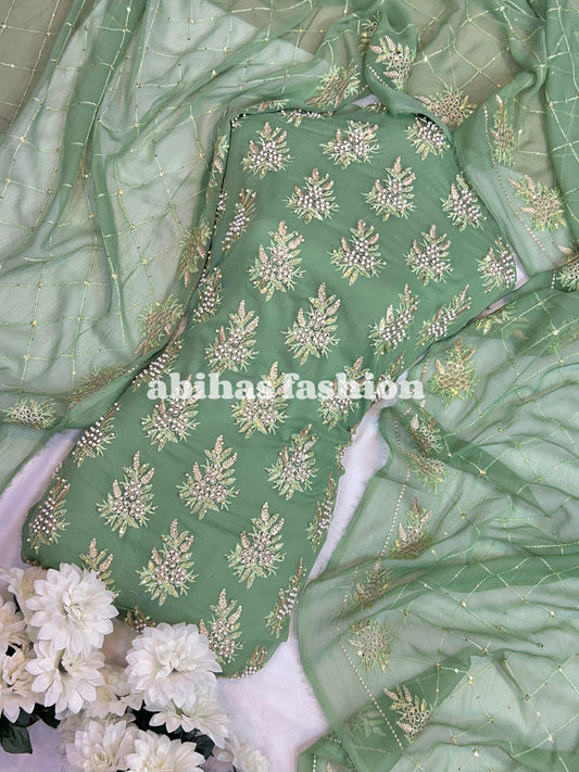 💫 Soft Chiffon Beauty – Fine Pules Embroidery | 3PC (MINT-GREEN)