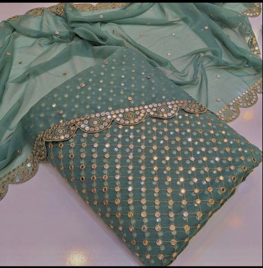 🌟 Hiba Bukhari Most Viral 9MM Chiffon 3-Piece Dress 🌟 (MINT-GREEN)