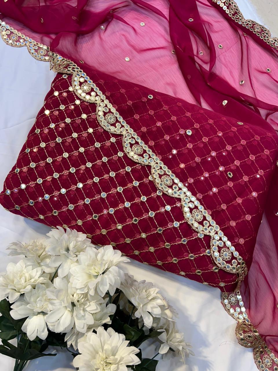 🌟 Hiba Bukhari Most Viral 9MM Chiffon 3 - Piece Dress 🌟 (MARJENDA) - Abihas Fashion