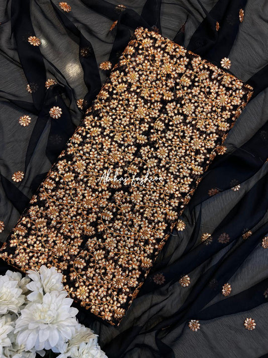 ✨ 3 PC Gota Style Soft Chiffon Suit ✨(JUTT-BLACK)