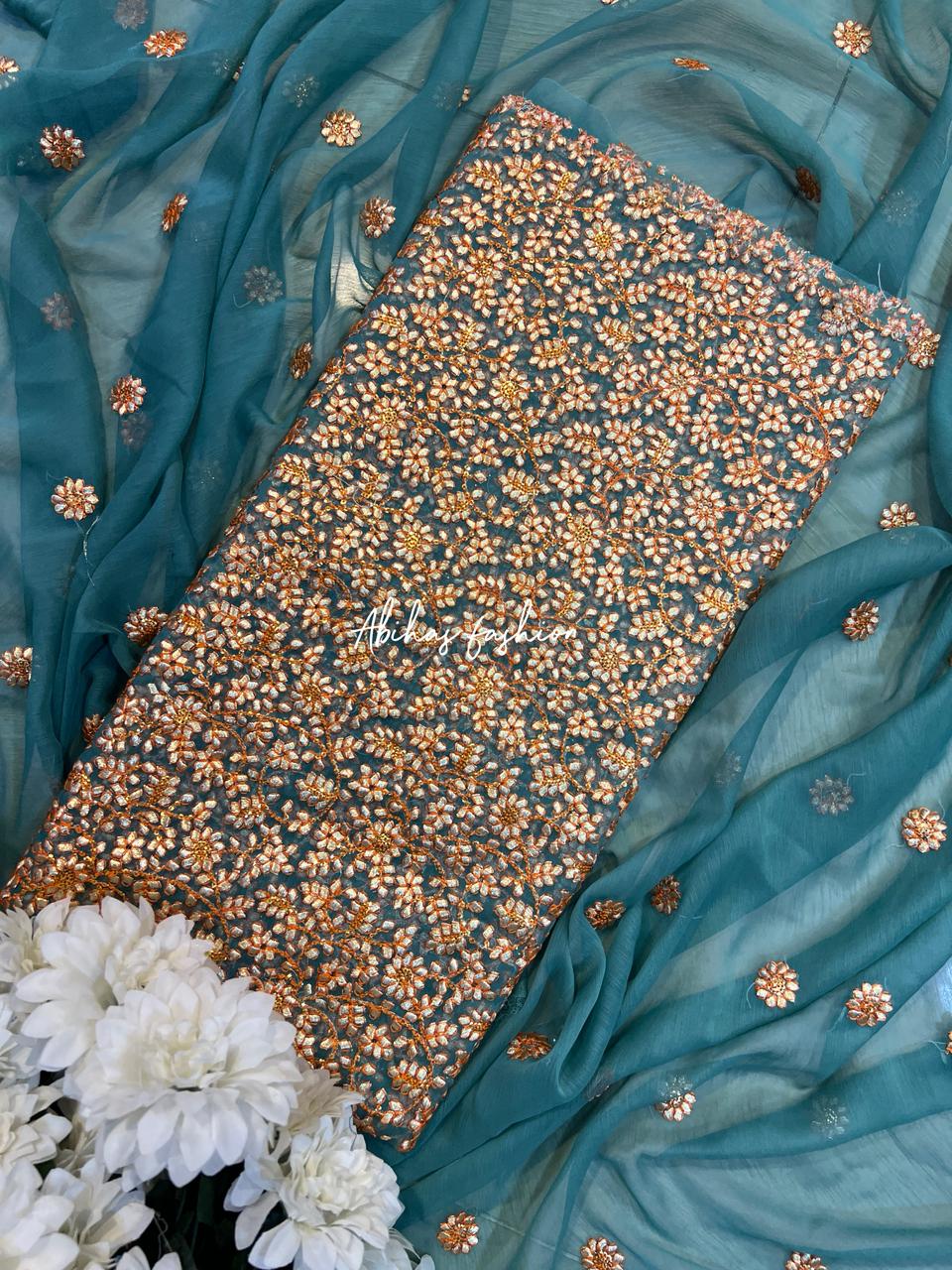 ✨ 3 PC Gota Style Soft Chiffon Suit ✨(MINT-GREEN)