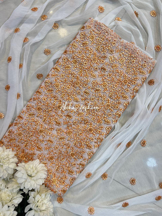 ✨ 3 PC Gota Style Soft Chiffon Suit ✨(PURE WHITE)