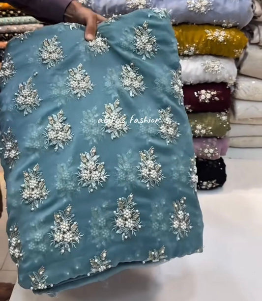 💫 Soft Chiffon Beauty – Fine Pules Embroidery | 3PC (ferozi)