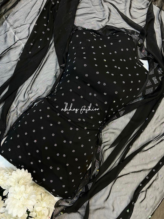 New Turkish Stone – 3 Piece Pure Chiffon Suit (BLACK)