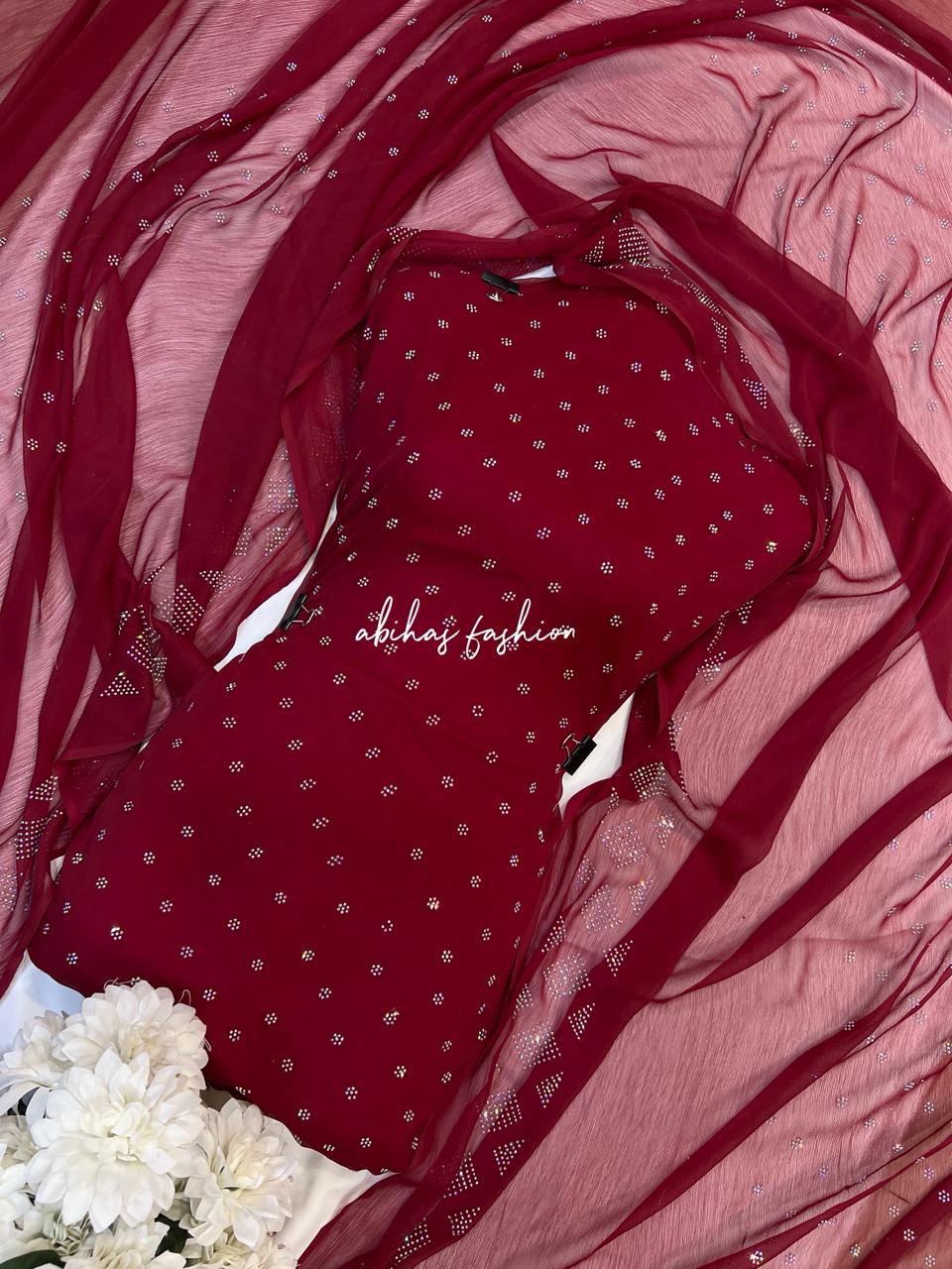 New Turkish Stone – 3 Piece Pure Chiffon Suit (MEHRON)