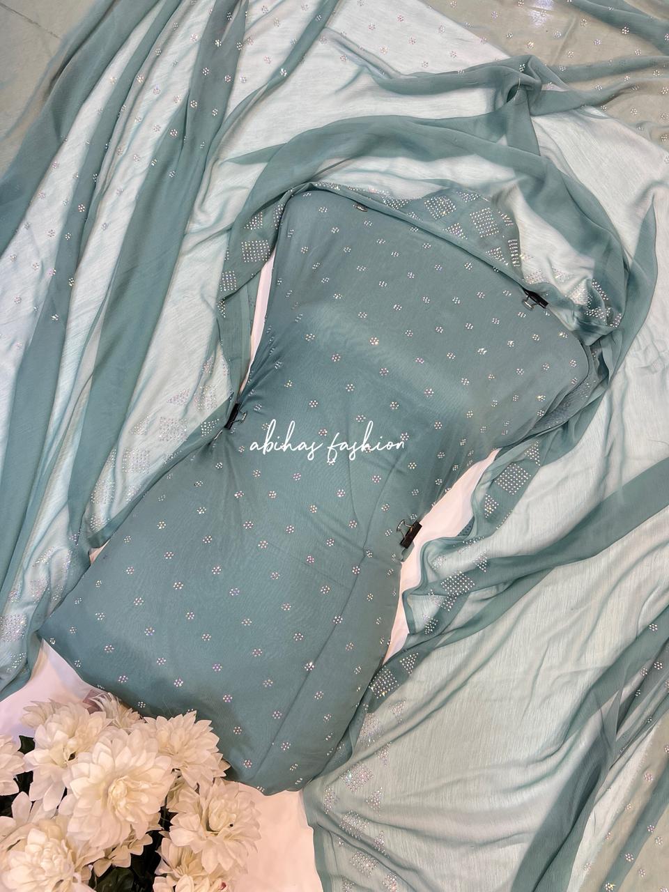 New Turkish Stone – 3 Piece Pure Chiffon Suit (MINT-GREEN)