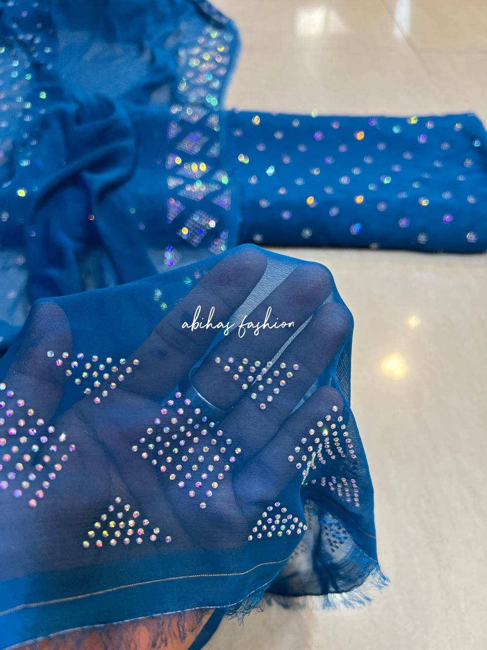 New Turkish Stone – 3 Piece Pure Chiffon Suit (ZINK)