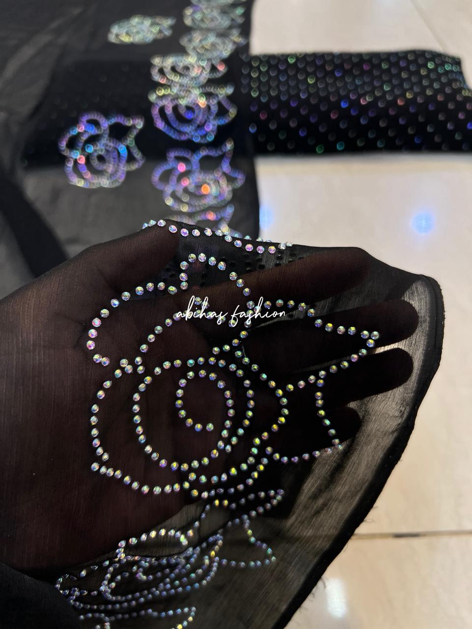 Pure Bember Chiffon 3 Piece (JUTT-BLACK)