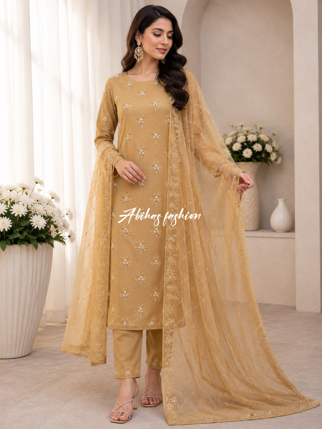 💫 Soft Chiffon Beauty – Fine Pules Embroidery | 3PC (skin)