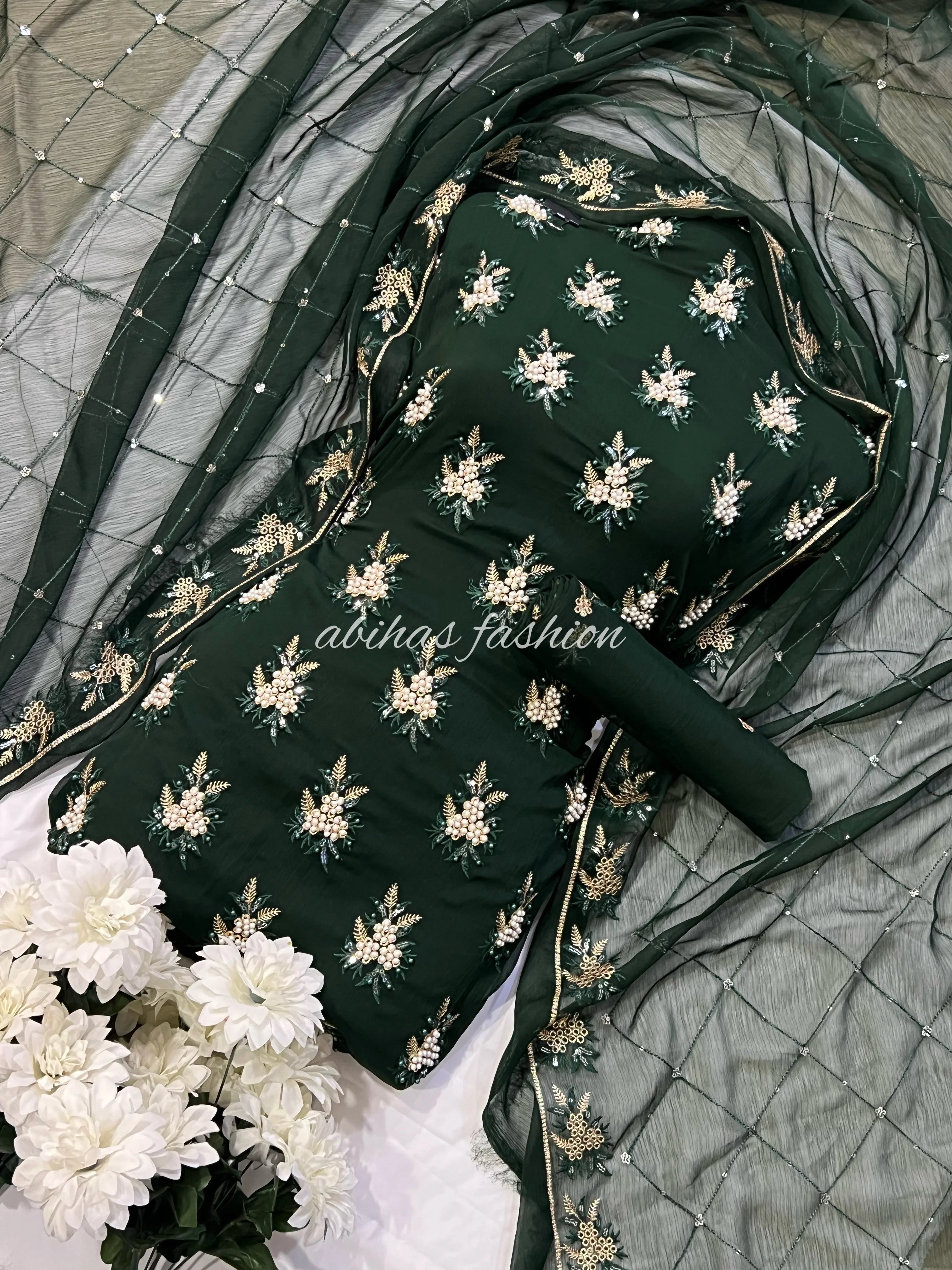 💫 Soft Chiffon Beauty – Fine Pules Embroidery | 3PC (KAI-GREEN)