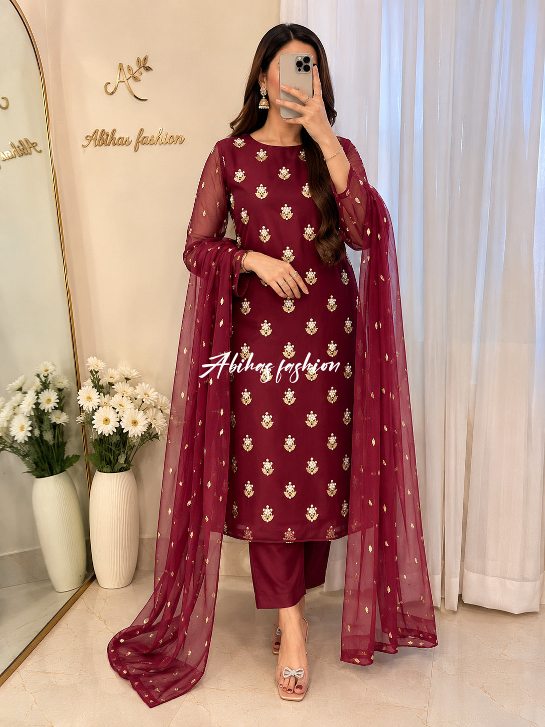 ✨ Eid Collection 2026 – Premium 3-Piece Soft Chiffon Dress ✨(MEHRON)