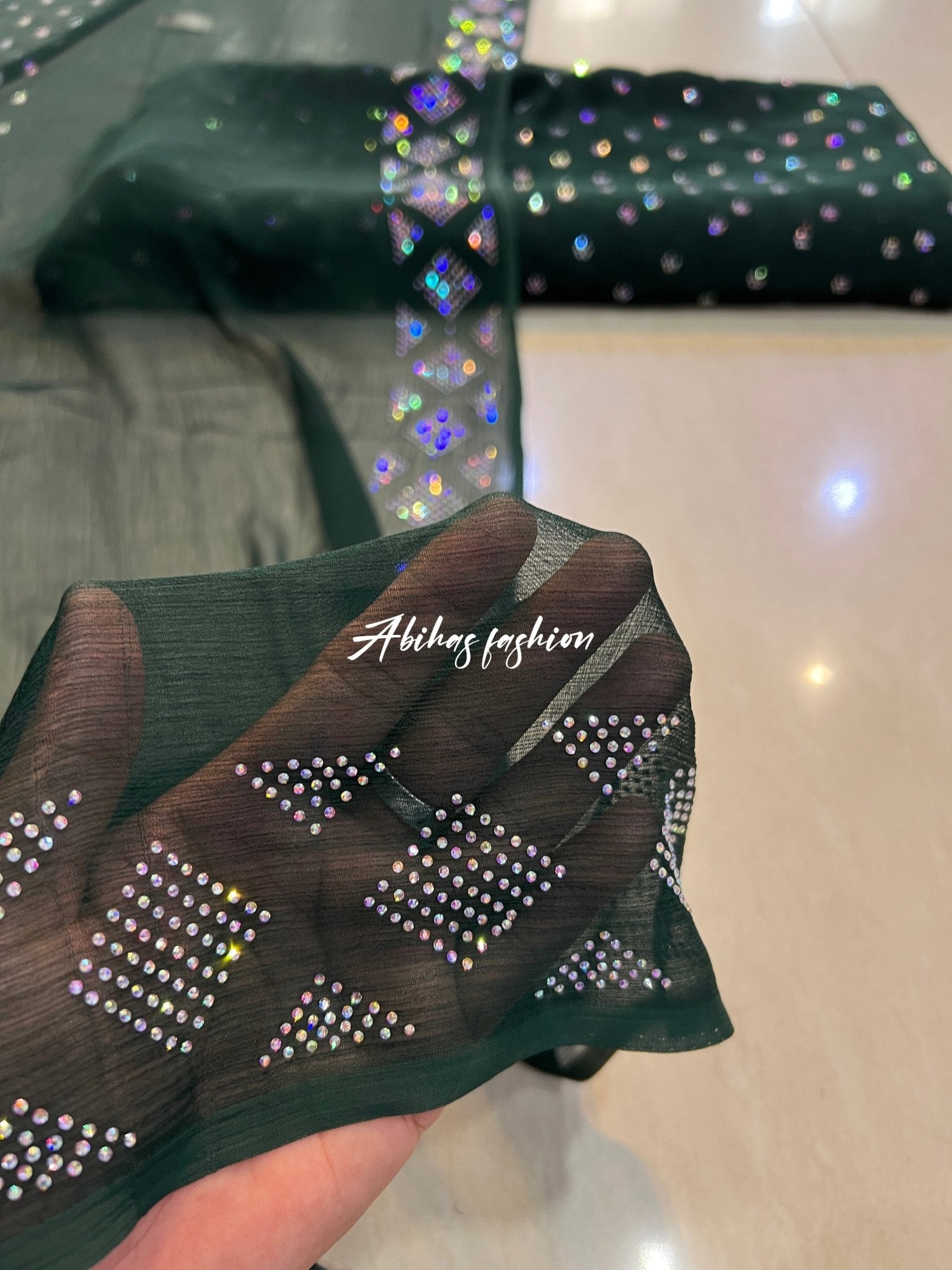 New Turkish Stone – 3 Piece Pure Chiffon Suit (kai green) - Abihas Fashion
