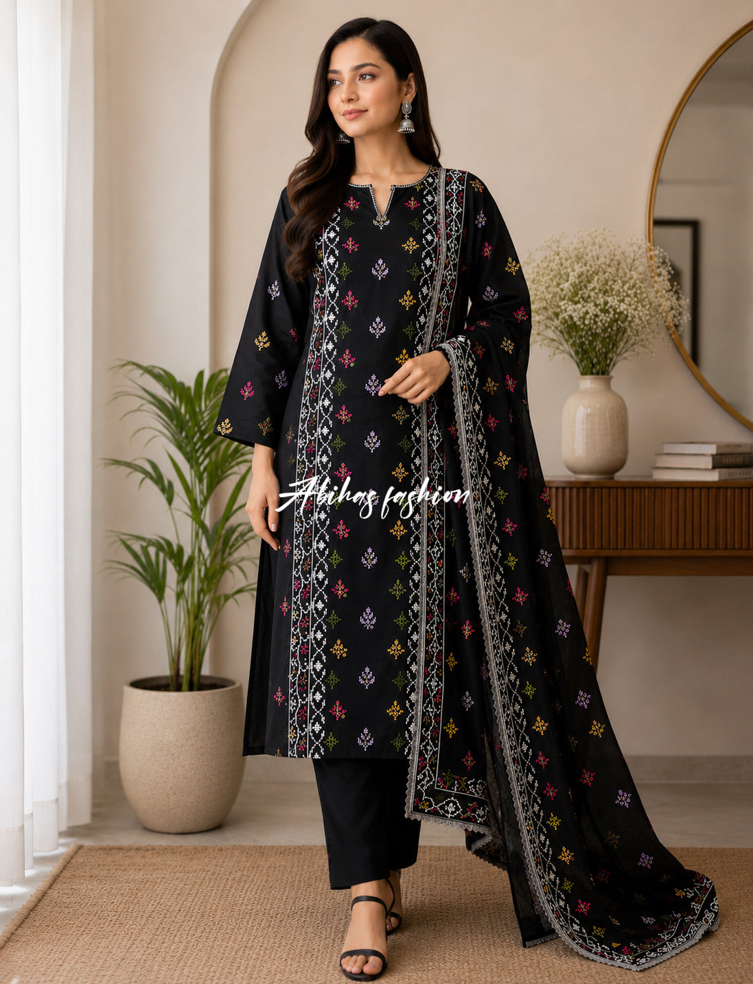 🔥 **JET BLACK 90/70 BREEZA LAWN – FULLY HEAVY EMBROIDERED** 🔥